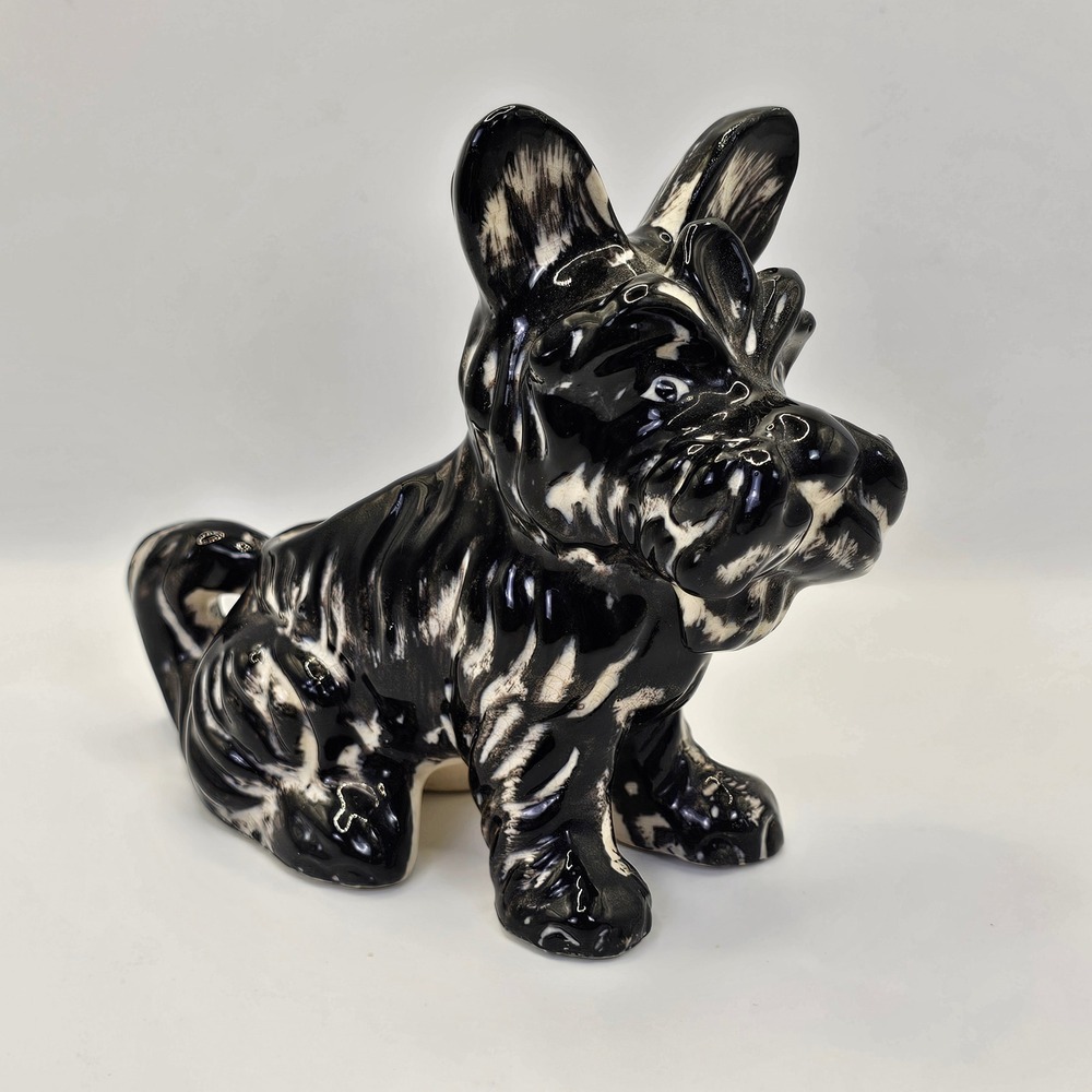 Vintage Japan Scottie Dog Planter Ceramic Black White Mid Century Figurine MCM